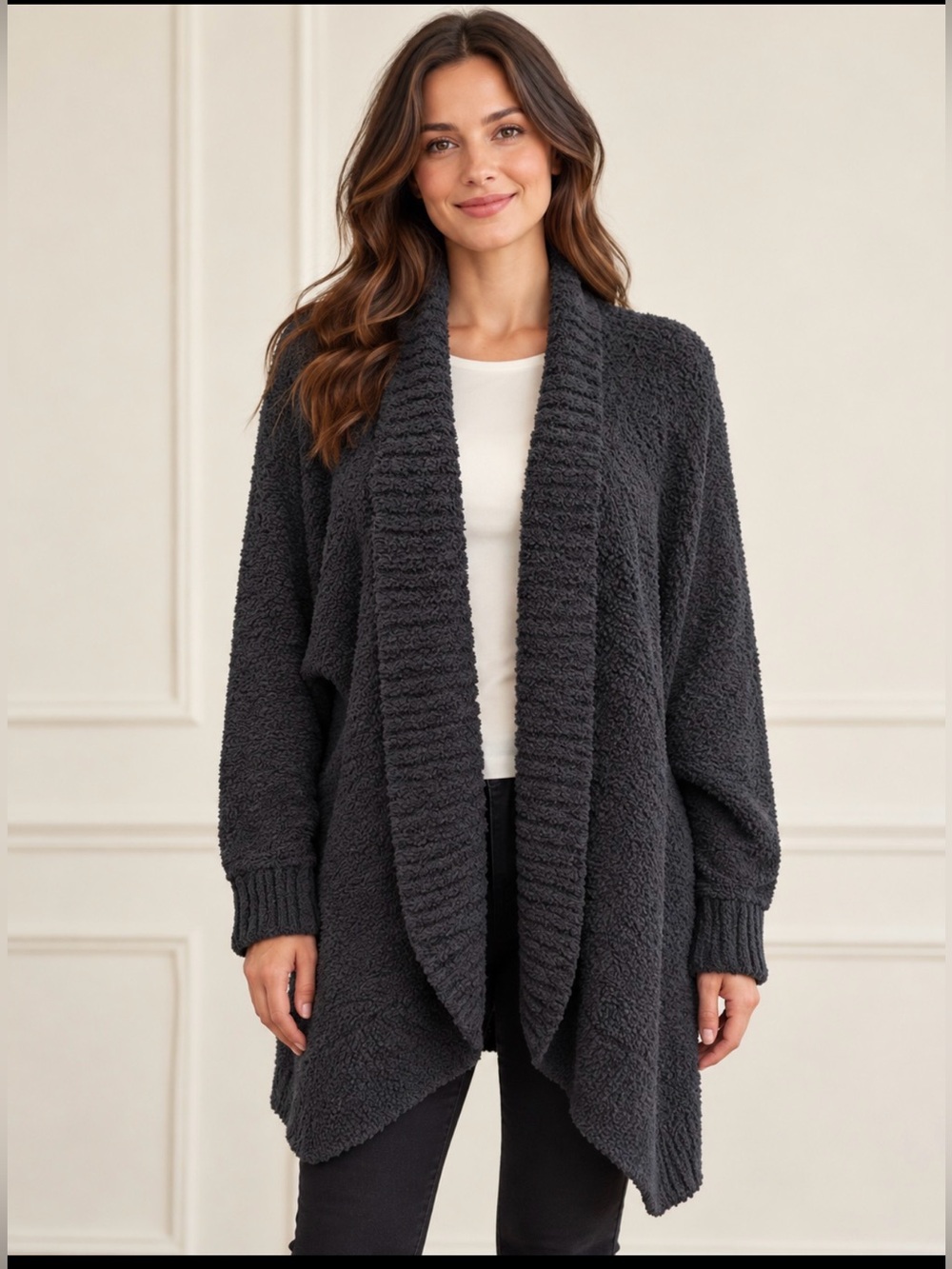 UGG Black Open-Front Bouclé Cardigan size m